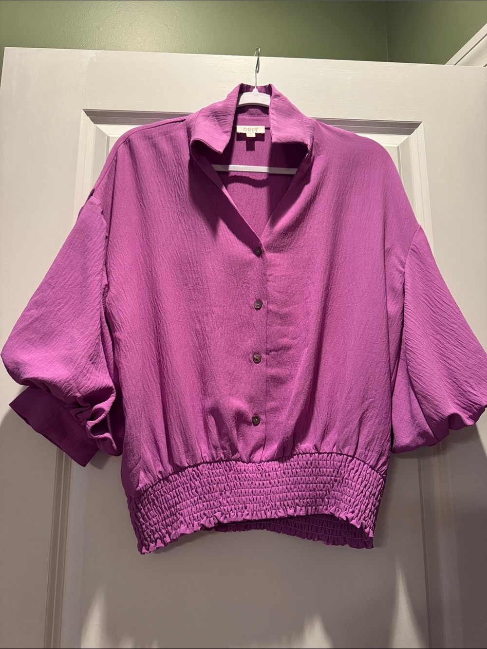 ODDY Button-Front Shirred-Hem Blouse - Bright Magenta